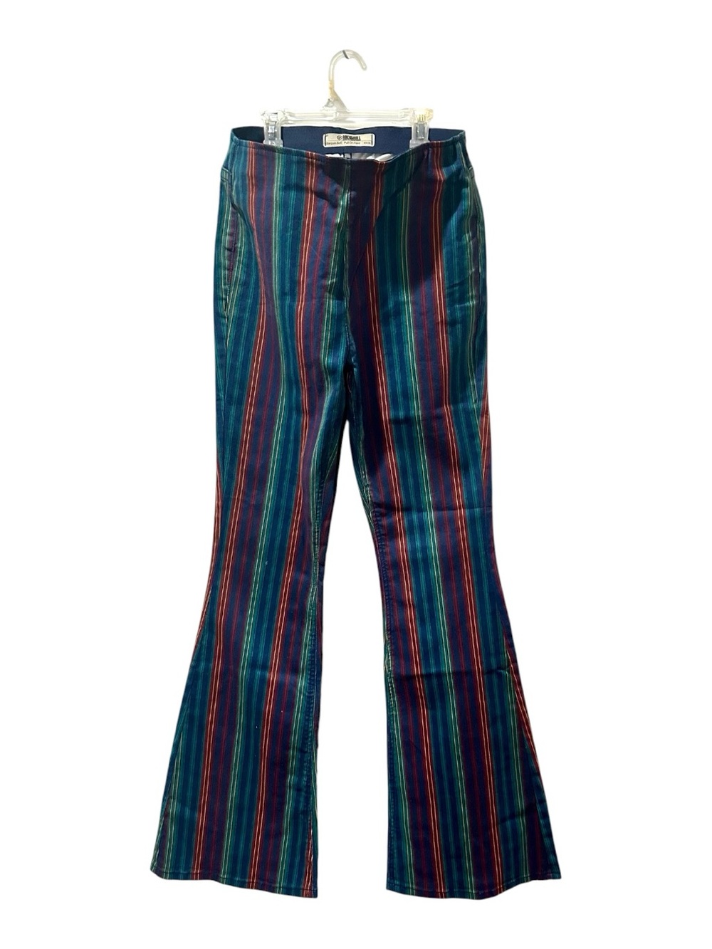 Women’s Rock & Roll Denim Bargain Bell Striped Flare Pants - Blue/Green Multi